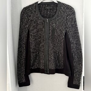 RAG AND BONE Black & White Tweed Blazer w/Textured Knit & Leather detail: Size S